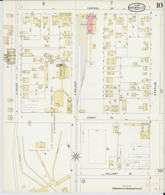 Sanborn Fire Insurance Map from Greenville, Washington County, Mississippi (1896), Sheet #0010 - Historic Sanborn Fire Insurance Map Print, vintage old map wall art, antique decor, genealogy gift, Mississippi Mississippi map