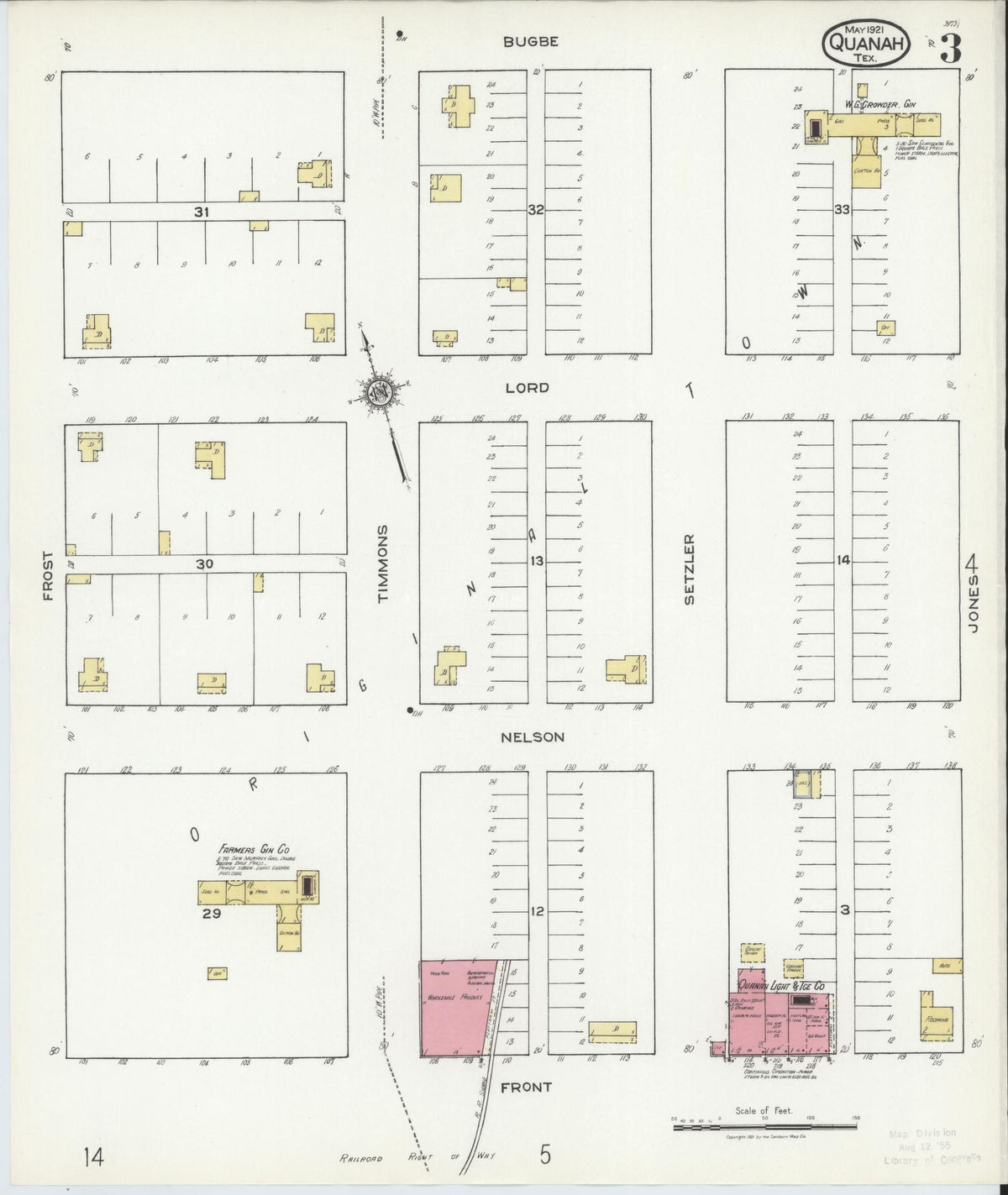 Sanborn Fire Insurance Map from Quanah, Hardeman County, Texas (1921), Sheet #0003 - Complete Map Set gallery image, historic Sanborn map, vintage wall art, Texas Texas