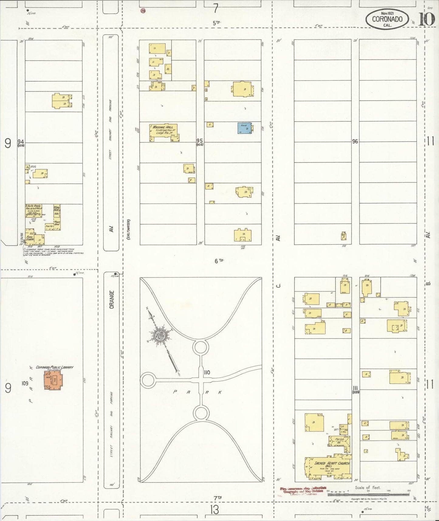 Sanborn Fire Insurance Map from Coronado, San Diego County, California (1921), Sheet #0010 - Complete Map Set gallery image, historic Sanborn map, vintage wall art, California California