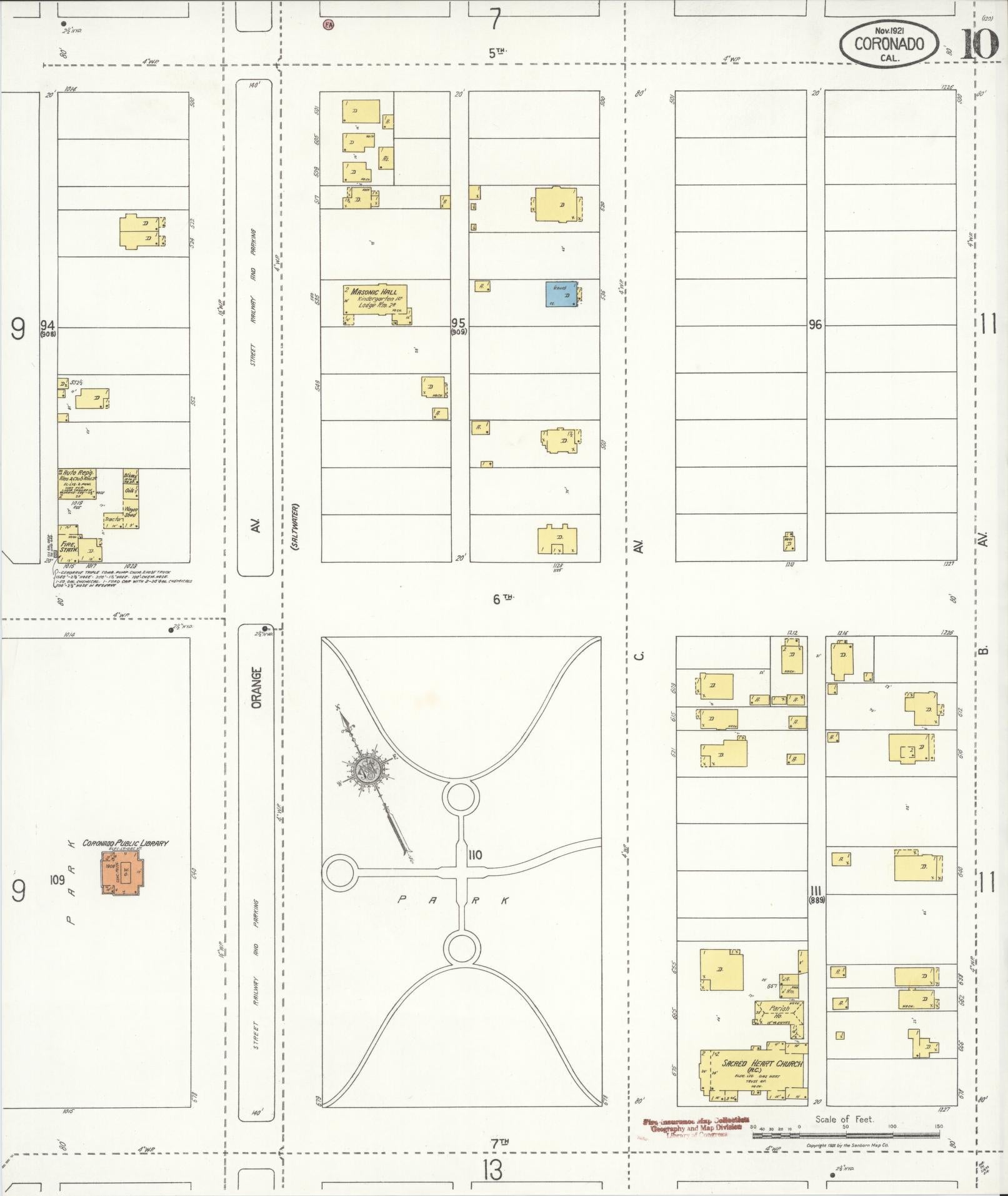 Sanborn Fire Insurance Map from Coronado, San Diego County, California (1921), Sheet #0010 - Complete Map Set gallery image, historic Sanborn map, vintage wall art, California California