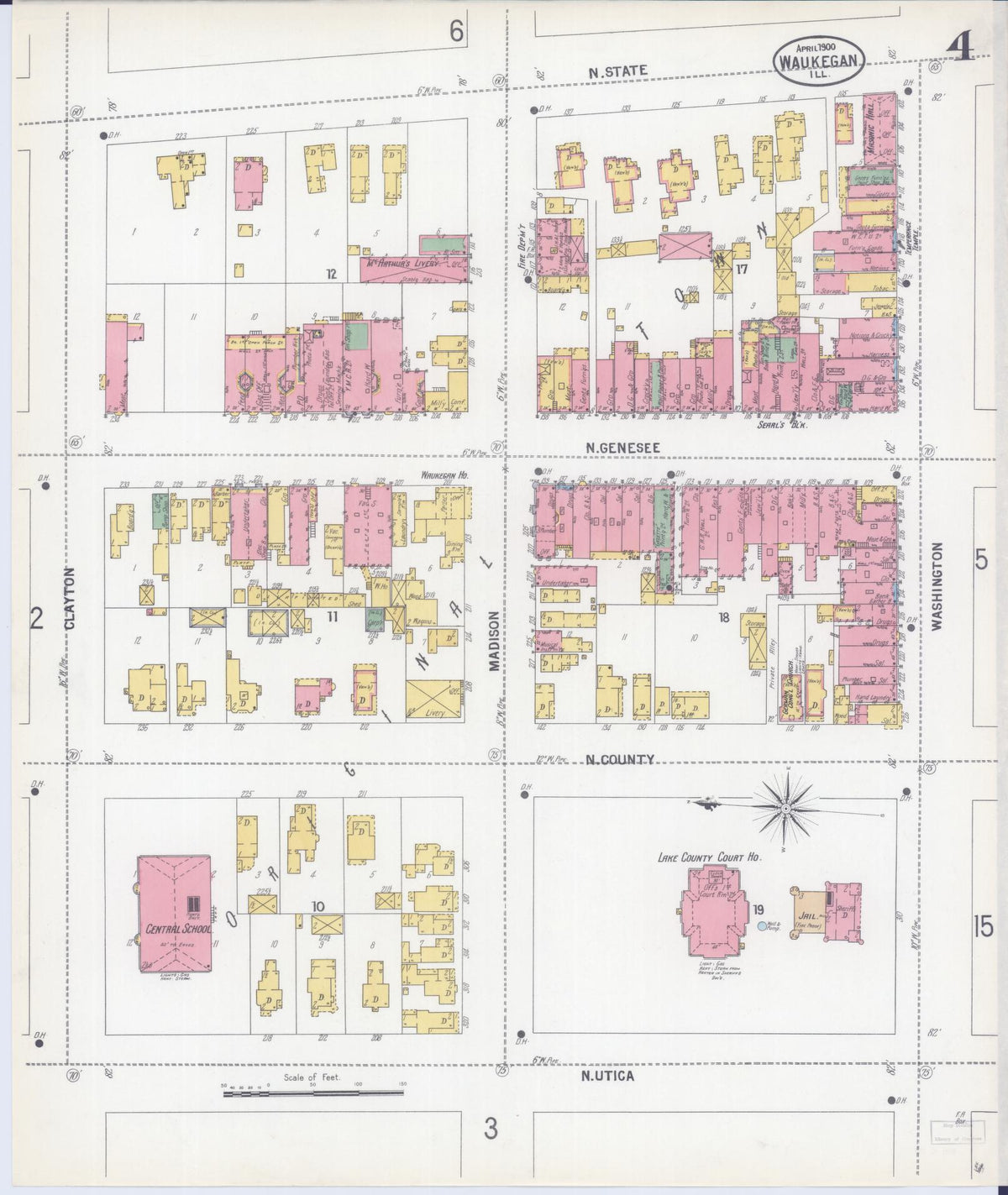Sanborn Fire Insurance Map from Waukegan, Lake County, Illinois (1900), Sheet #0004 - Complete Map Set gallery image, historic Sanborn map, vintage wall art, Illinois Illinois