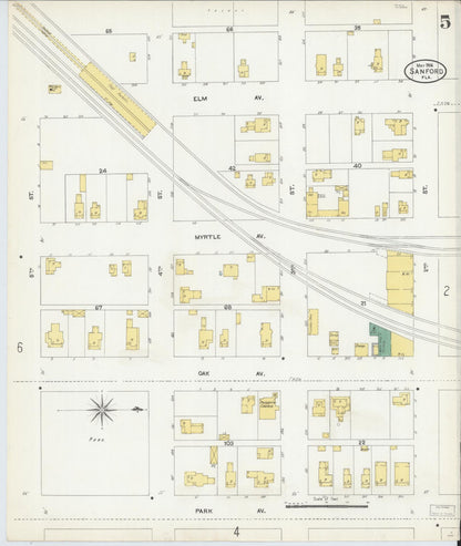 Sanborn Fire Insurance Map from Sanford, Seminole County, Florida (1906), Sheet #0005 - Historic Sanborn Fire Insurance Map Print, vintage old map wall art, antique decor, genealogy gift, Florida Florida map