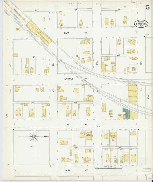 Sanborn Fire Insurance Map from Sanford, Seminole County, Florida (1906), Sheet #0005 - Historic Sanborn Fire Insurance Map Print, vintage old map wall art, antique decor, genealogy gift, Florida Florida map