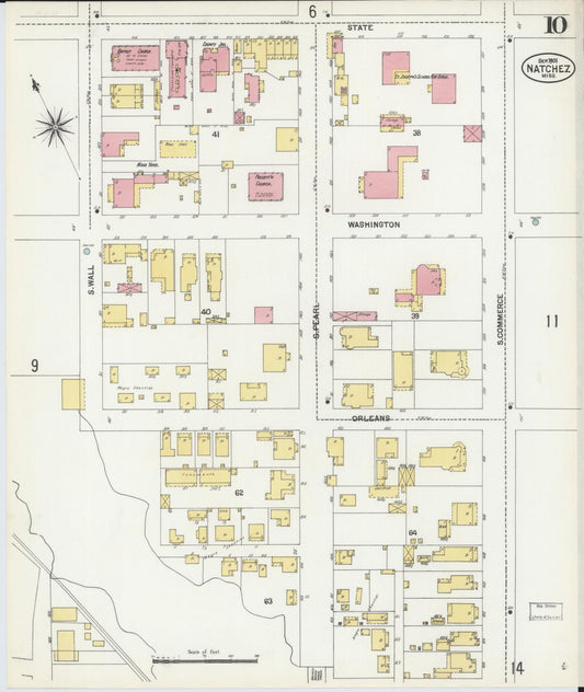 Sanborn Fire Insurance Map from Natchez, Adams County, Mississippi (1901), Sheet #0010 - Historic Sanborn Fire Insurance Map Print, vintage old map wall art, antique decor, genealogy gift, Mississippi Mississippi map