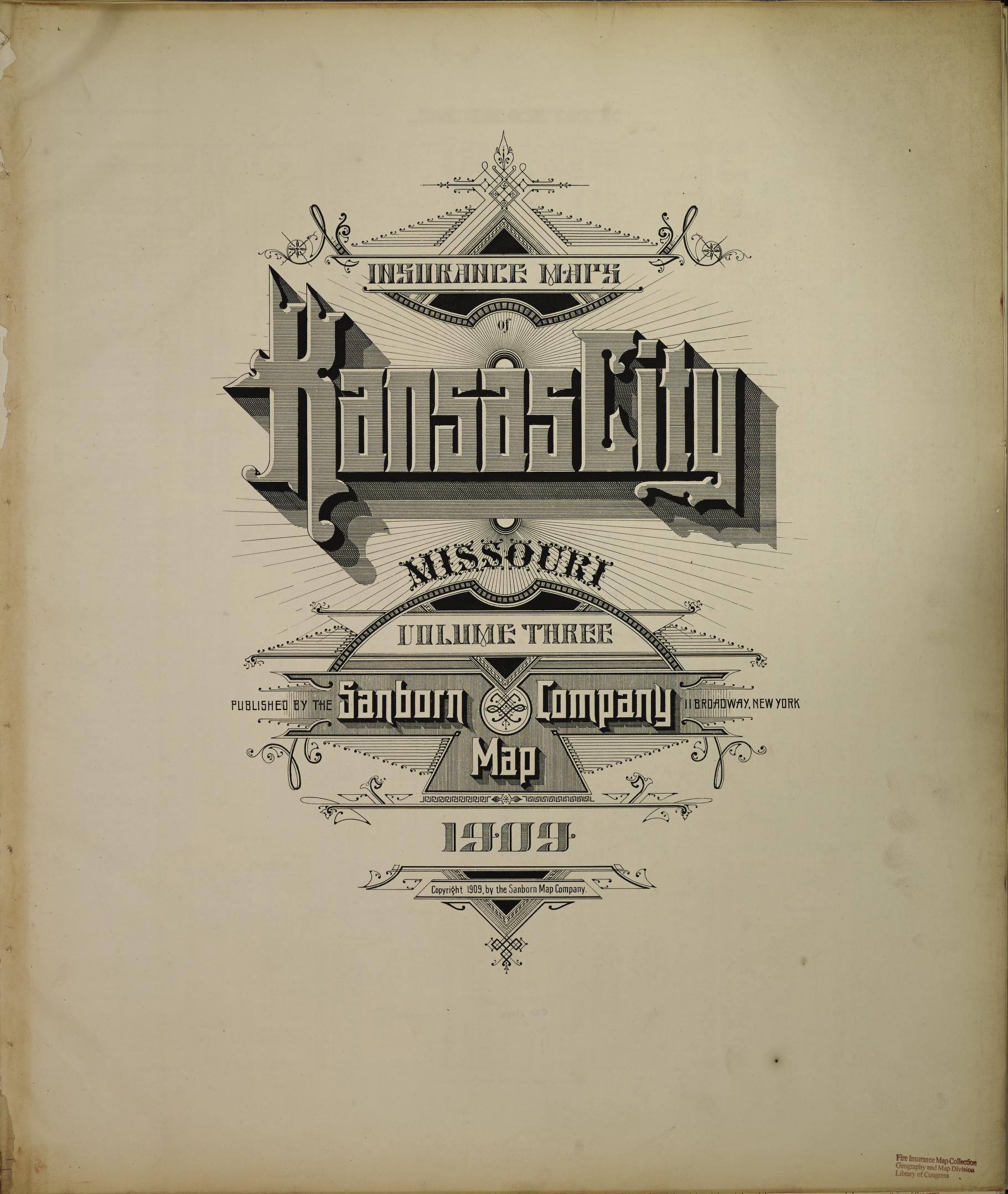 Sanborn Fire Insurance Map from Kansas City, Jackson, Clay, And Platte Counties, Missouri (1909), Sheet #0001 - Complete Map Set gallery image, historic Sanborn map, vintage wall art, Missouri Missouri