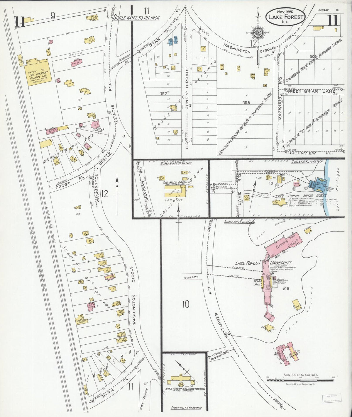 Sanborn Fire Insurance Map from Lake Forest, Lake County, Illinois (1926), Sheet #0011 - Complete Map Set gallery image, historic Sanborn map, vintage wall art, Illinois Illinois