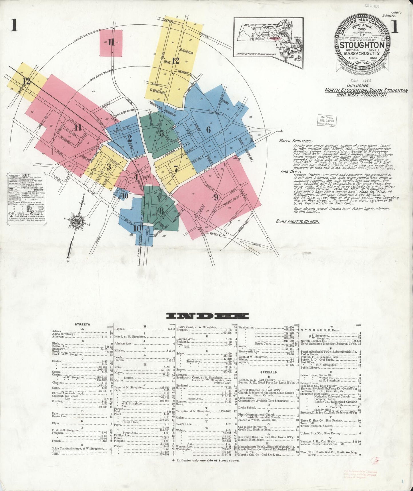 Sanborn Fire Insurance Map from Stoughton, Norfolk County, Massachusetts (1912), Sheet #0014 - Historic Sanborn Fire Insurance Map Print, vintage old map wall art, antique decor, genealogy gift, Massachusetts Massachusetts map