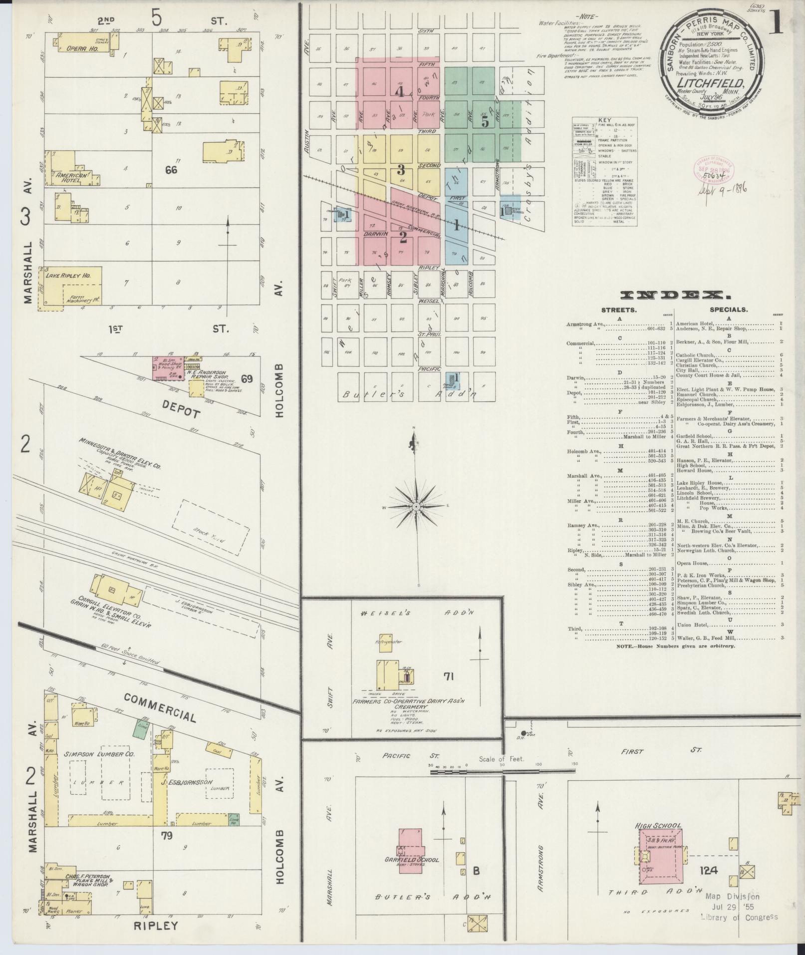 Sanborn Fire Insurance Map from Litchfield, Meeker County, Minnesota (1896), Sheet #0001 - Historic Sanborn Fire Insurance Map Print, vintage old map wall art, antique decor, genealogy gift, Minnesota Minnesota map