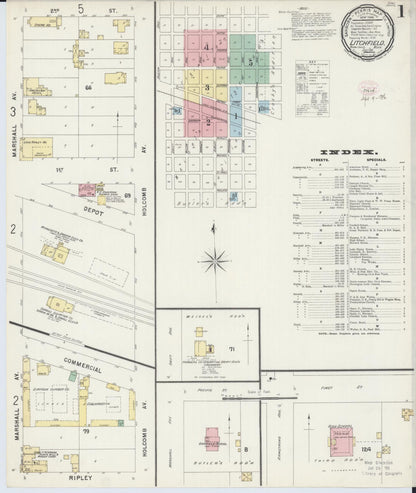 Sanborn Fire Insurance Map from Litchfield, Meeker County, Minnesota (1896), Sheet #0001 - Historic Sanborn Fire Insurance Map Print, vintage old map wall art, antique decor, genealogy gift, Minnesota Minnesota map