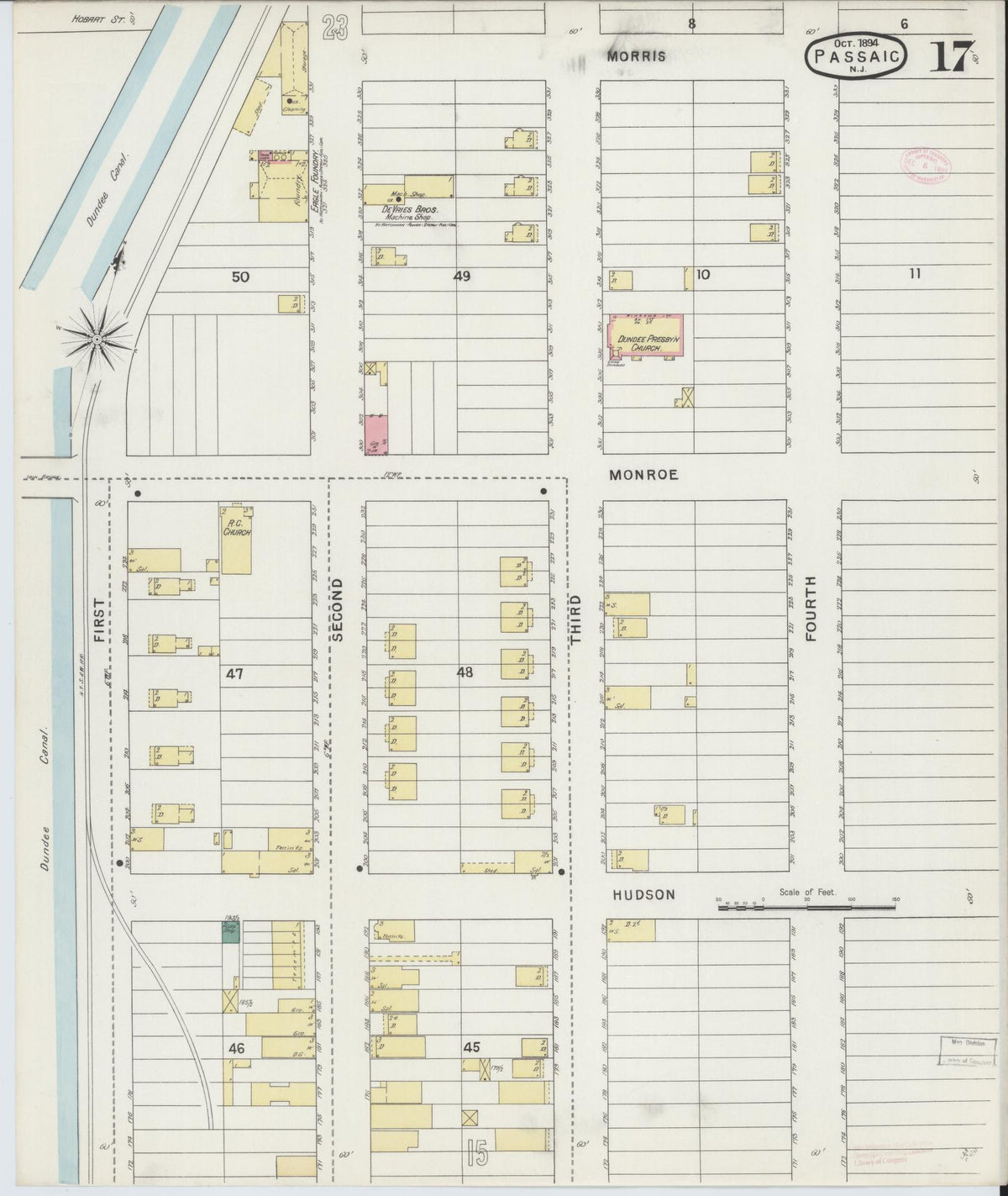 Sanborn Fire Insurance Map from Passaic, Passaic County, New Jersey (1894), Sheet #0017 - Historic Sanborn Fire Insurance Map Print, vintage old map wall art, antique decor, genealogy gift, New Jersey New Jersey map