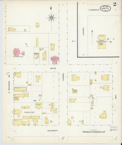 Sanborn Fire Insurance Map from Amite, Tangipahoa Parish, Louisiana (1908), Sheet #0002 - Complete Map Set gallery image, historic Sanborn map, vintage wall art, Louisiana Louisiana
