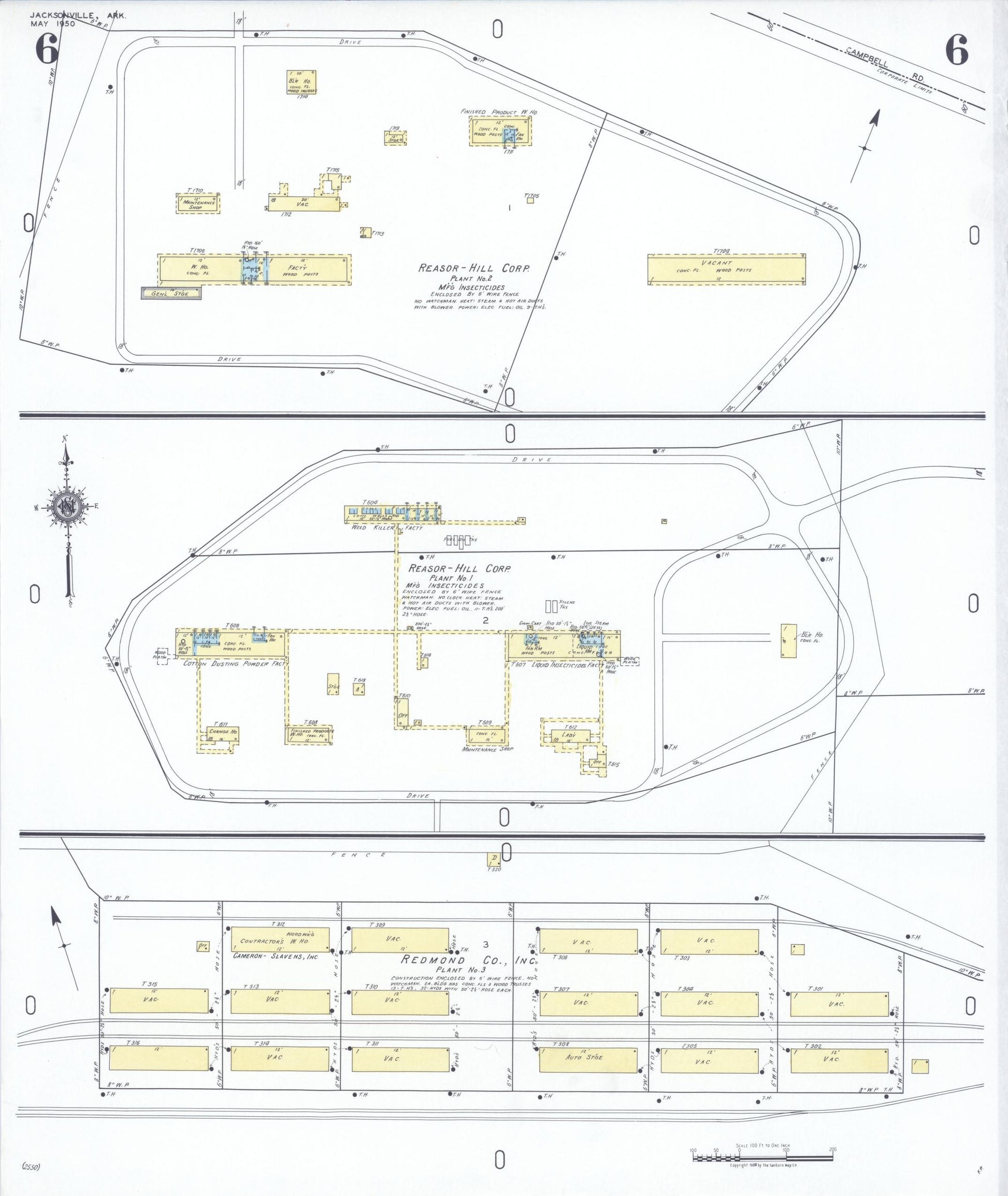 Sanborn Fire Insurance Map from Jacksonville, Pulaski County, Arkansas (1950), Sheet #0006 - Complete Map Set gallery image, historic Sanborn map, vintage wall art, Arkansas Arkansas