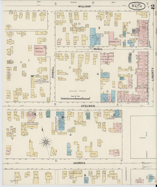 Sanborn Fire Insurance Map from Bath, Steuben County, New York (1888), Sheet #0002 - Historic Sanborn Fire Insurance Map Print, vintage old map wall art, antique decor, genealogy gift, New York New York map