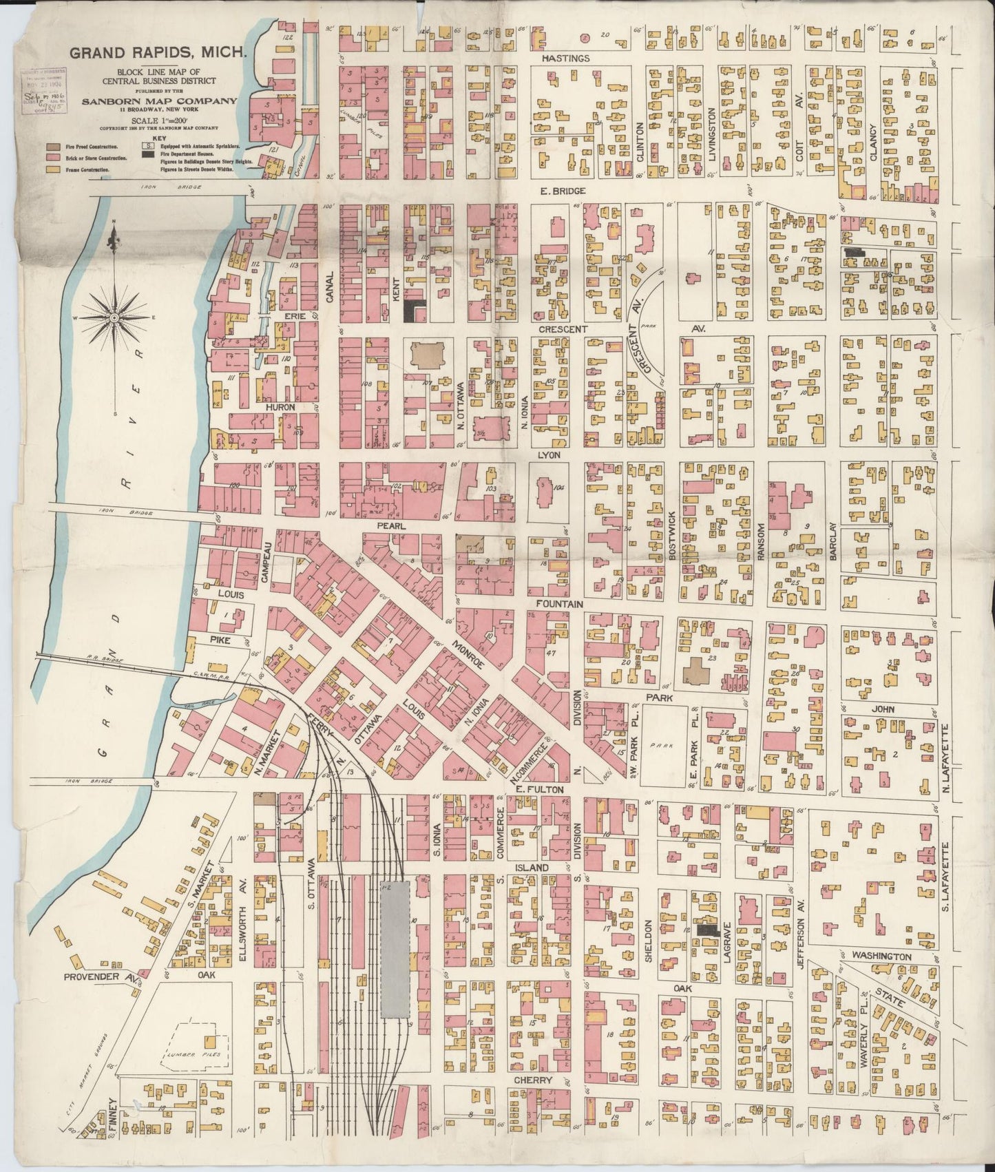 Sanborn Fire Insurance Map from Grand Rapids, Kent County, Michigan. (1906) – Historic Sanborn Fire Insurance Map Print