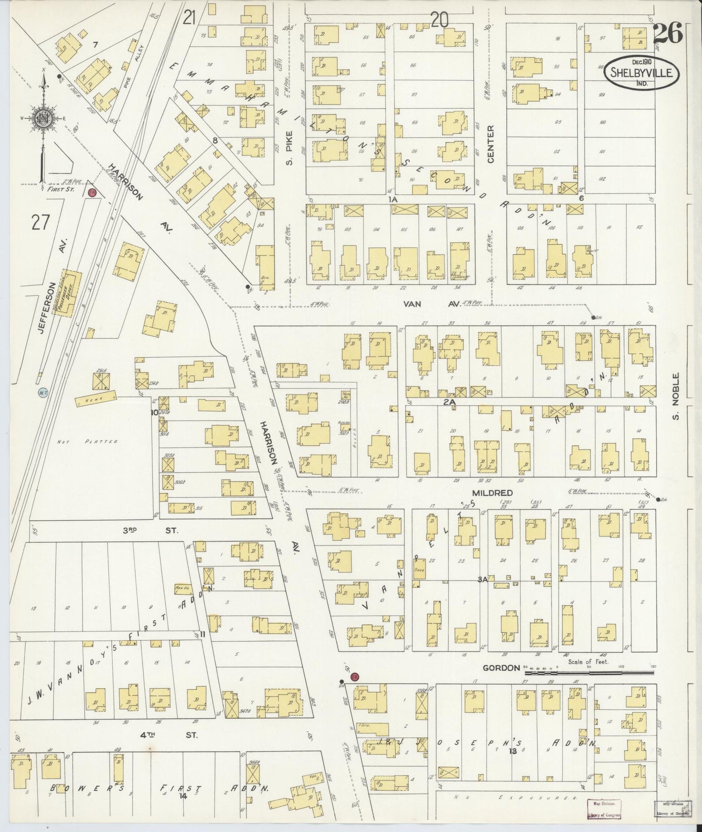 Sanborn Fire Insurance Map from Shelbyville, Shelby County, Indiana (1910), Sheet #0026 - Historic Sanborn Fire Insurance Map Print, vintage old map wall art, antique decor, genealogy gift, Indiana Indiana map