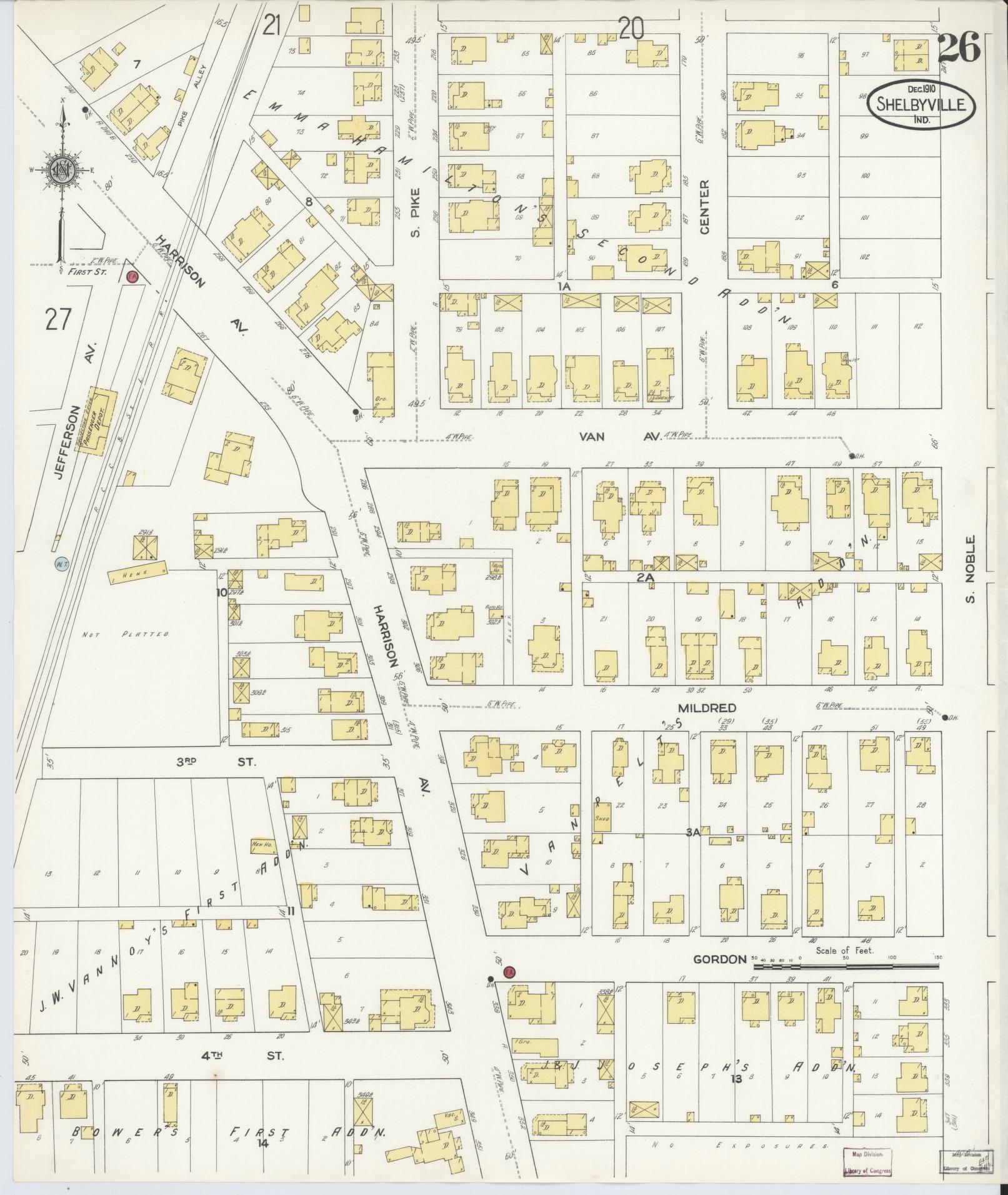 Sanborn Fire Insurance Map from Shelbyville, Shelby County, Indiana (1910), Sheet #0026 - Historic Sanborn Fire Insurance Map Print, vintage old map wall art, antique decor, genealogy gift, Indiana Indiana map