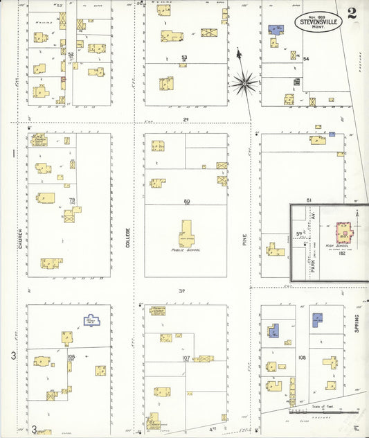 Sanborn Fire Insurance Map from Stevensville, Ravalli County, Montana (1909), Sheet #0002 - Historic Sanborn Fire Insurance Map Print, vintage old map wall art, antique decor, genealogy gift, Montana Montana map
