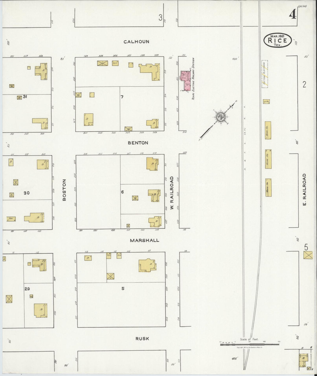 Sanborn Fire Insurance Map from Rice, Navarro County, Texas (1921), Sheet #0004 - Historic Sanborn Fire Insurance Map Print, vintage old map wall art, antique decor, genealogy gift, Texas Texas map