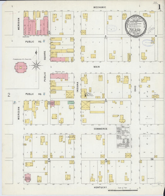 Sanborn Fire Insurance Map from Toledo, Cumberland County, Illinois (1898), Sheet #0001 - Complete Map Set gallery image, historic Sanborn map, vintage wall art, Illinois Illinois