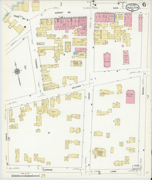Sanborn Fire Insurance Map from Houlton, Aroostook County, Maine (1912), Sheet #0006 - Historic Sanborn Fire Insurance Map Print, vintage old map wall art, antique decor, genealogy gift, Maine Maine map