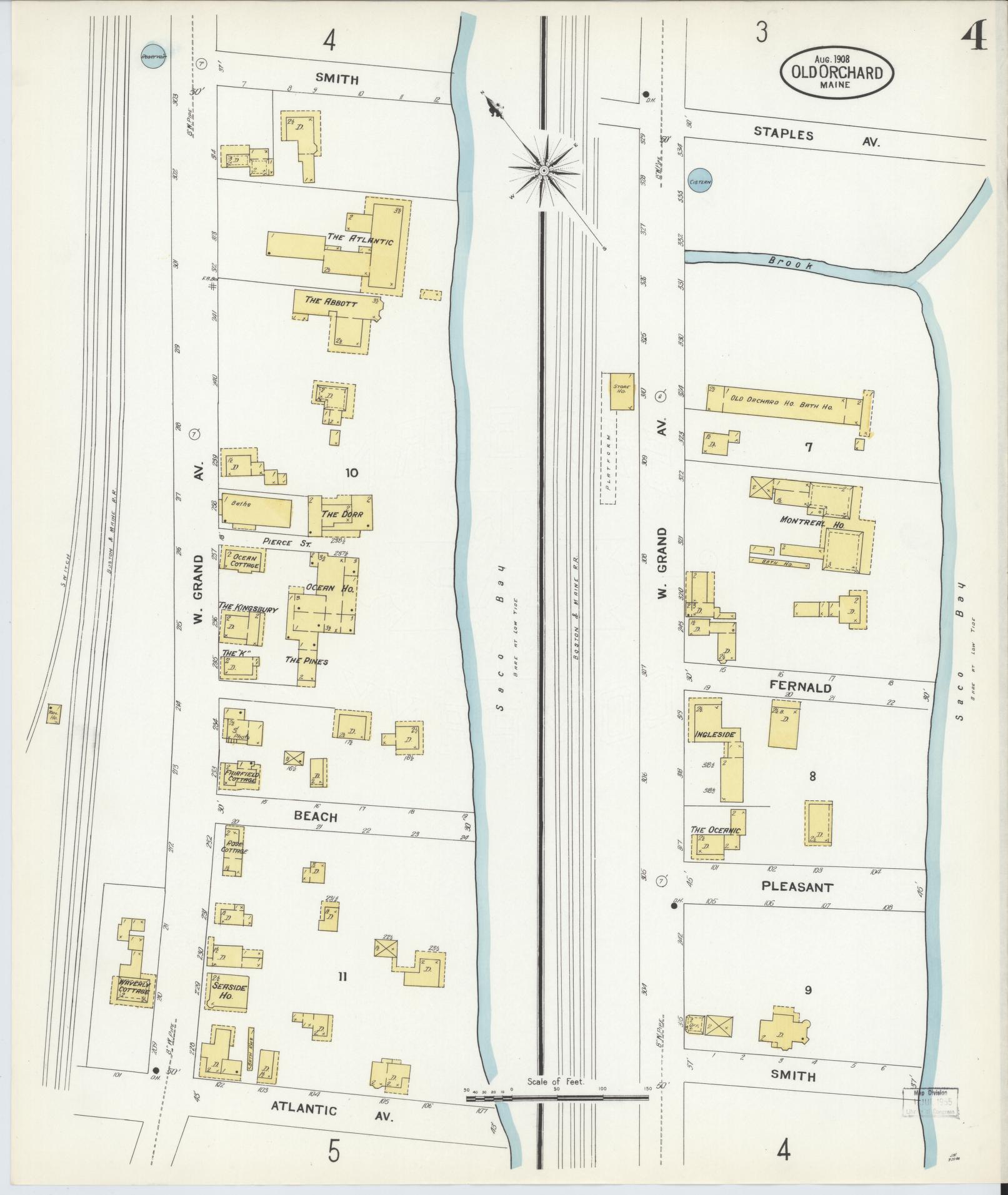 Sanborn Fire Insurance Map from Old Orchard, York County, Maine (1908), Sheet #0004 - Complete Map Set gallery image, historic Sanborn map, vintage wall art, Maine Maine