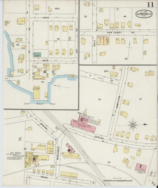 Sanborn Fire Insurance Map from South Norwalk, Fairfield County, Connecticut (1895), Sheet #0011 - Historic Sanborn Fire Insurance Map Print, vintage old map wall art, antique decor, genealogy gift, Connecticut Connecticut map