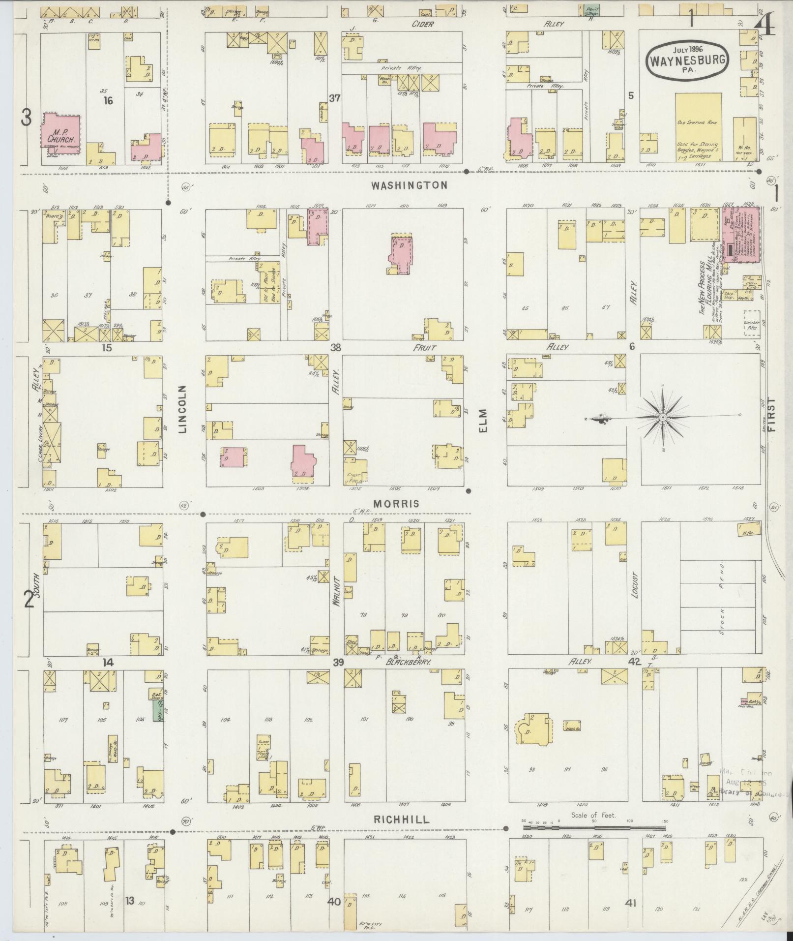 Sanborn Fire Insurance Map from Waynesburg, Greene County, Pennsylvania (1896), Sheet #0004 - Complete Map Set gallery image, historic Sanborn map, vintage wall art, Pennsylvania Pennsylvania
