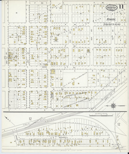 Sanborn Fire Insurance Map from Bemidji, Beltrami County, Minnesota (1916), Sheet #0011 - Historic Sanborn Fire Insurance Map Print, vintage old map wall art, antique decor, genealogy gift, Minnesota Minnesota map