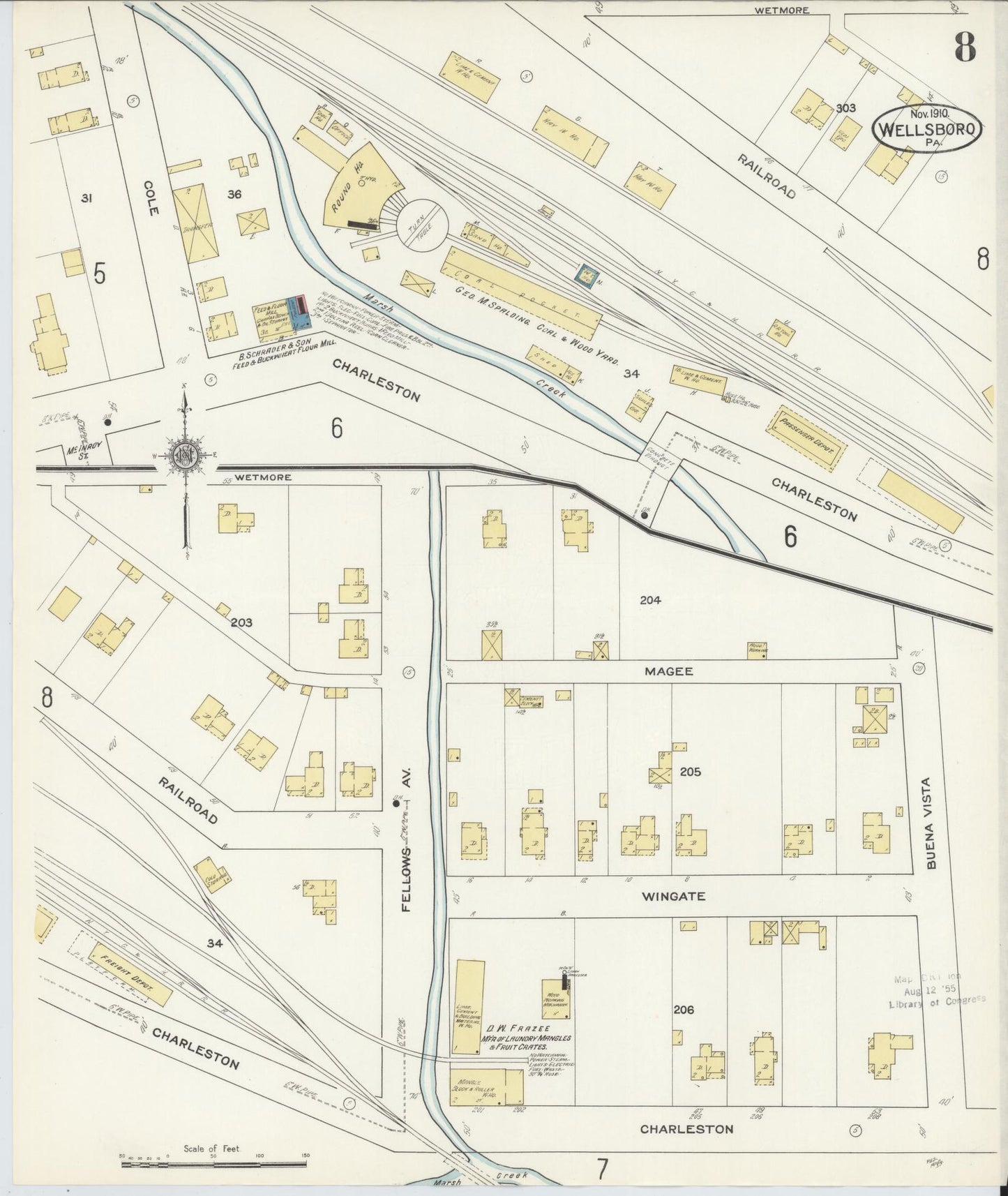 Sanborn Fire Insurance Map from Wellsboro, Tioga County, Pennsylvania (1910), Sheet #0008 - Complete Map Set gallery image, historic Sanborn map, vintage wall art, Pennsylvania Pennsylvania