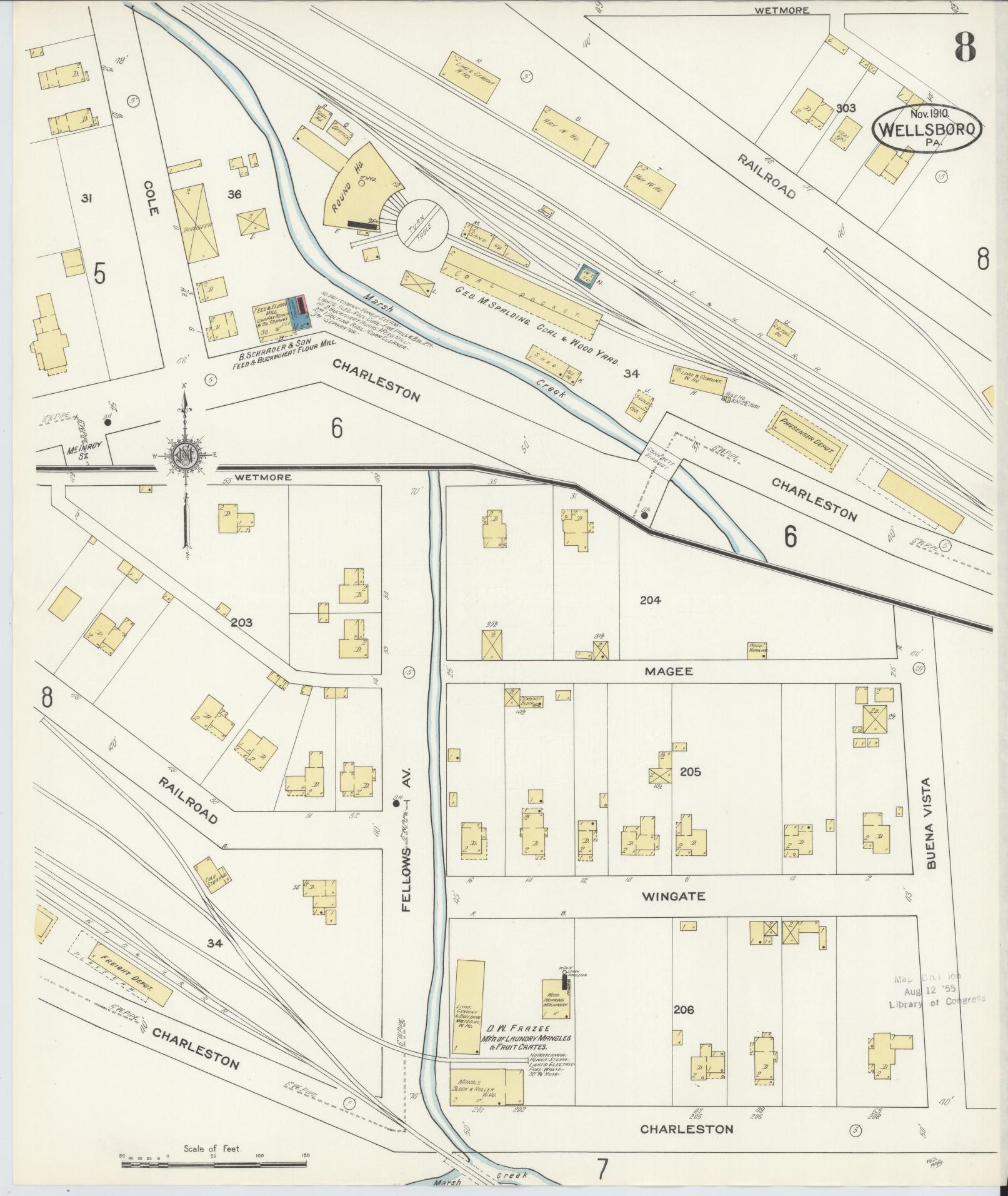Sanborn Fire Insurance Map from Wellsboro, Tioga County, Pennsylvania (1910), Sheet #0008 - Complete Map Set gallery image, historic Sanborn map, vintage wall art, Pennsylvania Pennsylvania