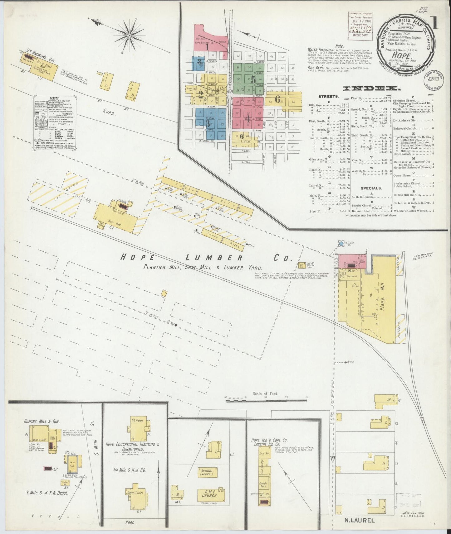Sanborn Fire Insurance Map from Hope, Hempstead County, Arkansas (1900), Sheet #0001 - Complete Map Set gallery image, historic Sanborn map, vintage wall art, Arkansas Arkansas