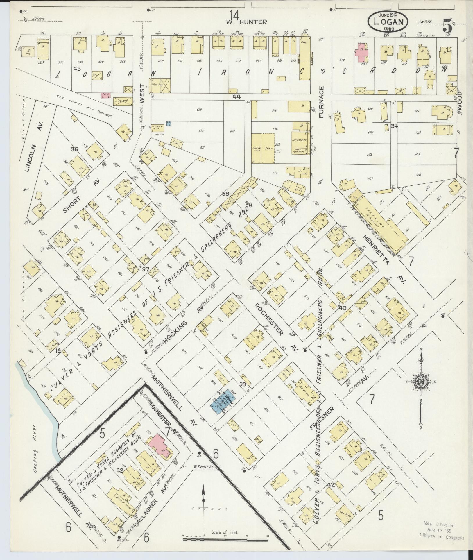Sanborn Fire Insurance Map from Logan, Hocking County, Ohio (1914), Sheet #0005 - Historic Sanborn Fire Insurance Map Print, vintage old map wall art, antique decor, genealogy gift, Ohio Ohio map