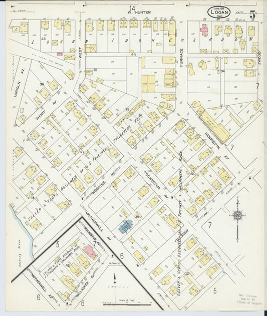 Sanborn Fire Insurance Map from Logan, Hocking County, Ohio (1914), Sheet #0005 - Historic Sanborn Fire Insurance Map Print, vintage old map wall art, antique decor, genealogy gift, Ohio Ohio map