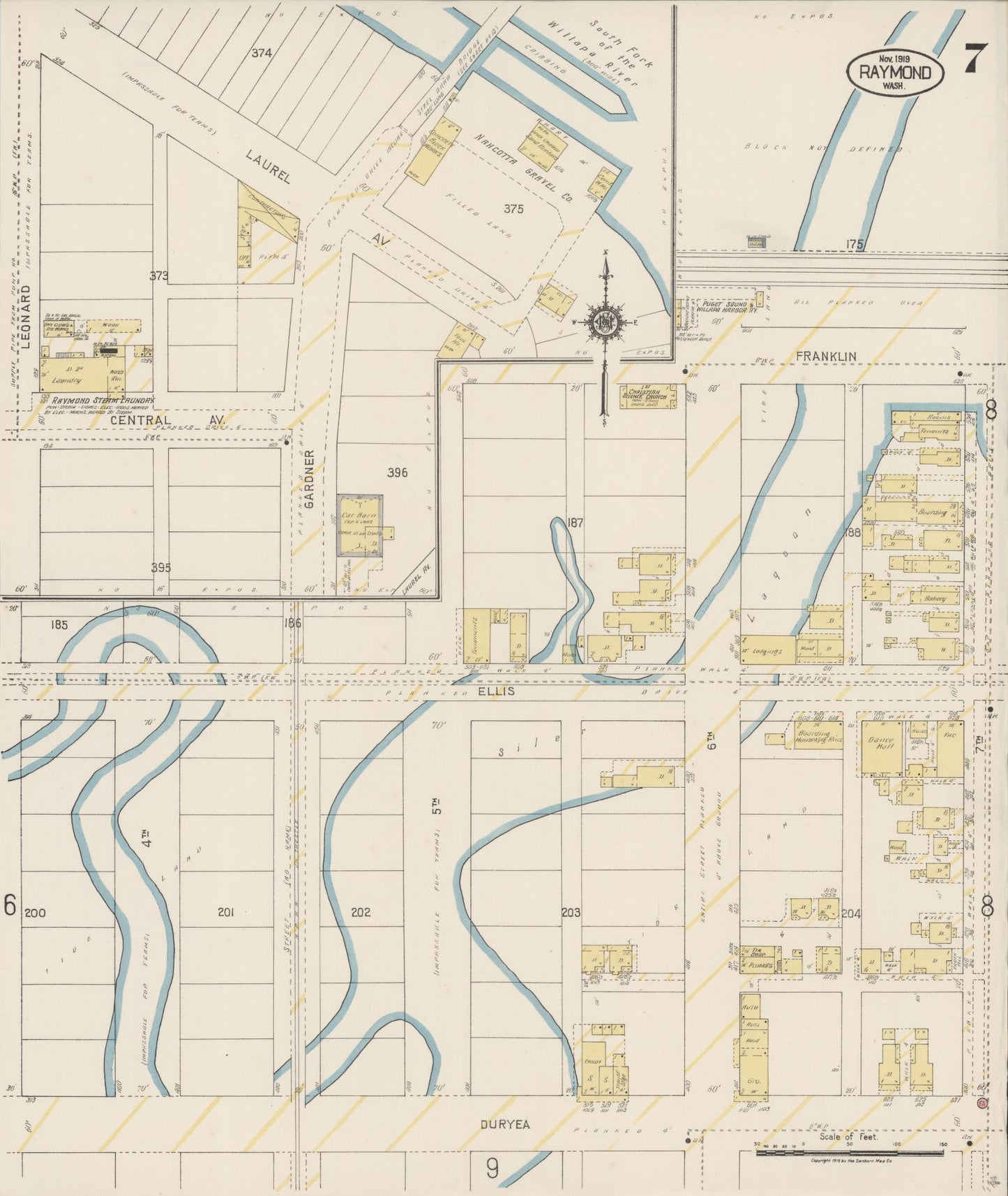 Sanborn Fire Insurance Map from Raymond, Pacific County, Washington (1919), Sheet #0007 - Historic Sanborn Fire Insurance Map Print, vintage old map wall art, antique decor, genealogy gift, Washington Washington map