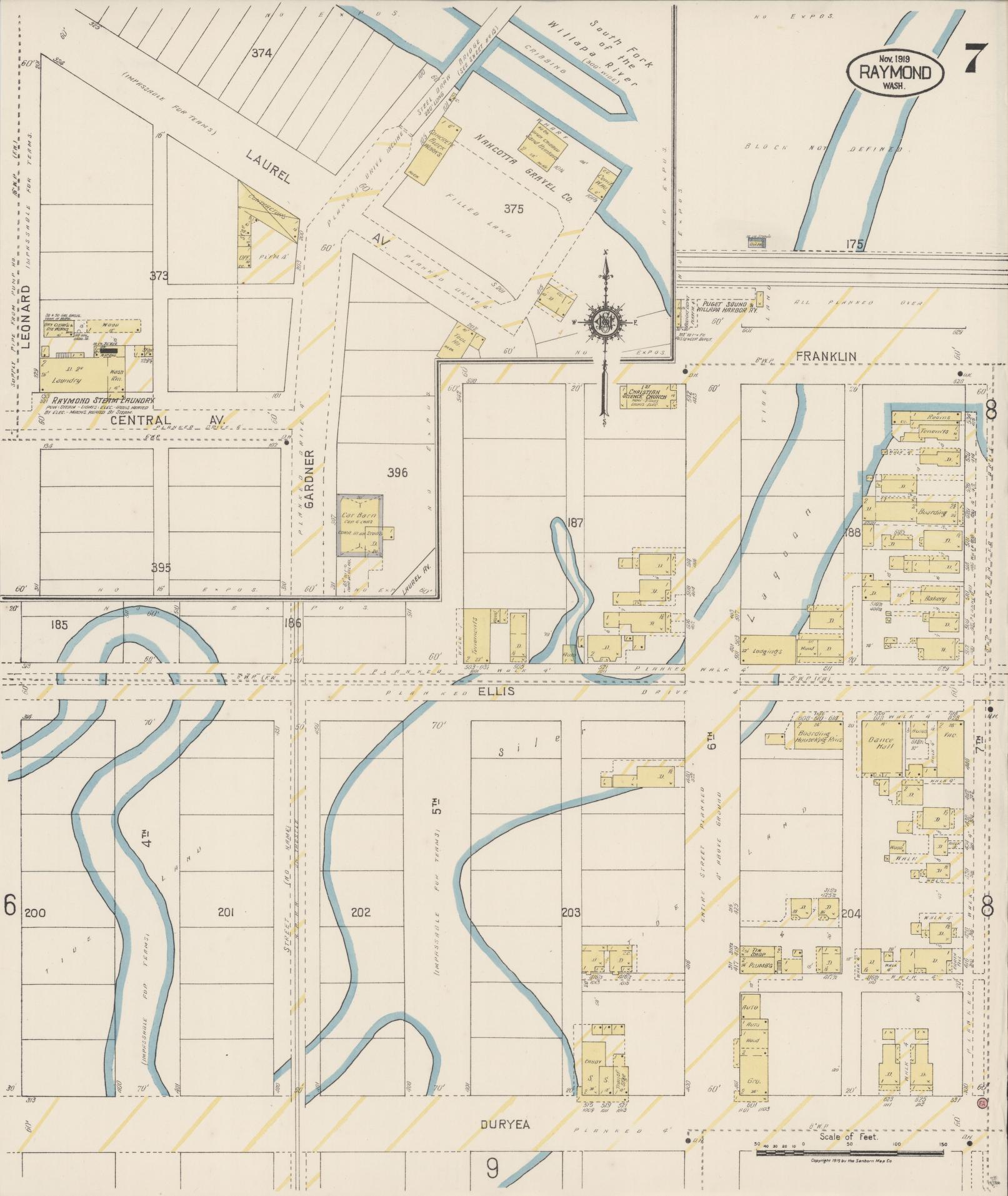 Sanborn Fire Insurance Map from Raymond, Pacific County, Washington (1919), Sheet #0007 - Historic Sanborn Fire Insurance Map Print, vintage old map wall art, antique decor, genealogy gift, Washington Washington map