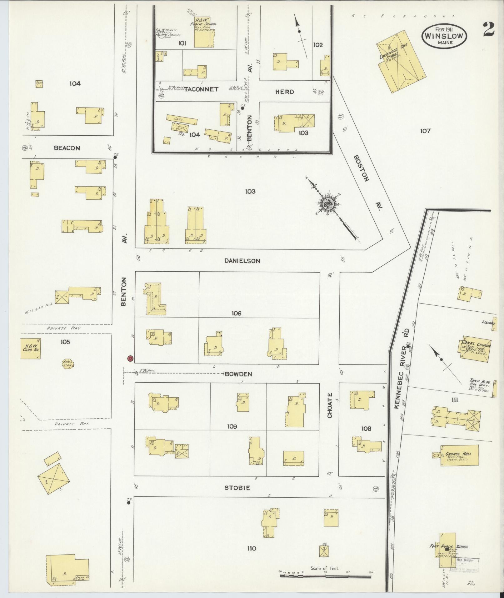 Sanborn Fire Insurance Map from Winslow, Kennebec County, Maine (1911), Sheet #0002 - Complete Map Set gallery image, historic Sanborn map, vintage wall art, Maine Maine