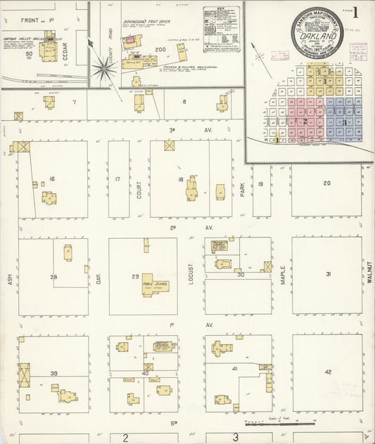 Sanborn Fire Insurance Map from Oakland, Douglas County, Oregon (1907), Sheet #0001 - Historic Sanborn Fire Insurance Map Print, vintage old map wall art, antique decor, genealogy gift, Oregon Oregon map