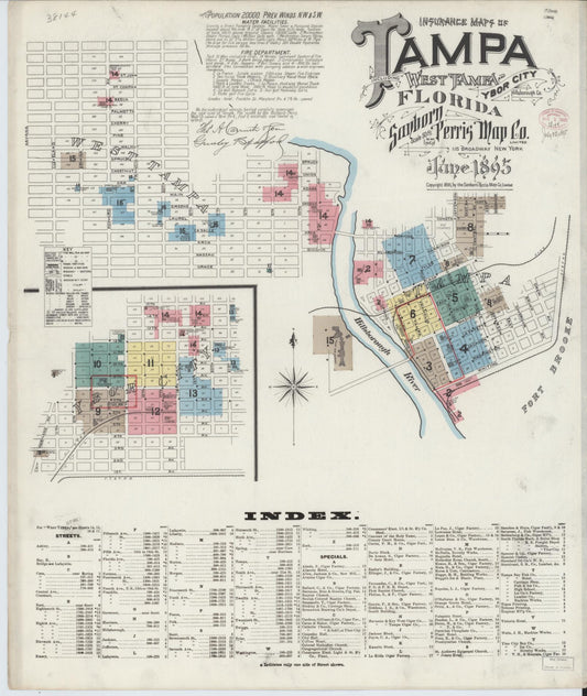 Sanborn Fire Insurance Map from Tampa, Hillsborough County, Florida (1895), Sheet #0005 - Historic Sanborn Fire Insurance Map Print, vintage old map wall art, antique decor, genealogy gift, Florida Florida map