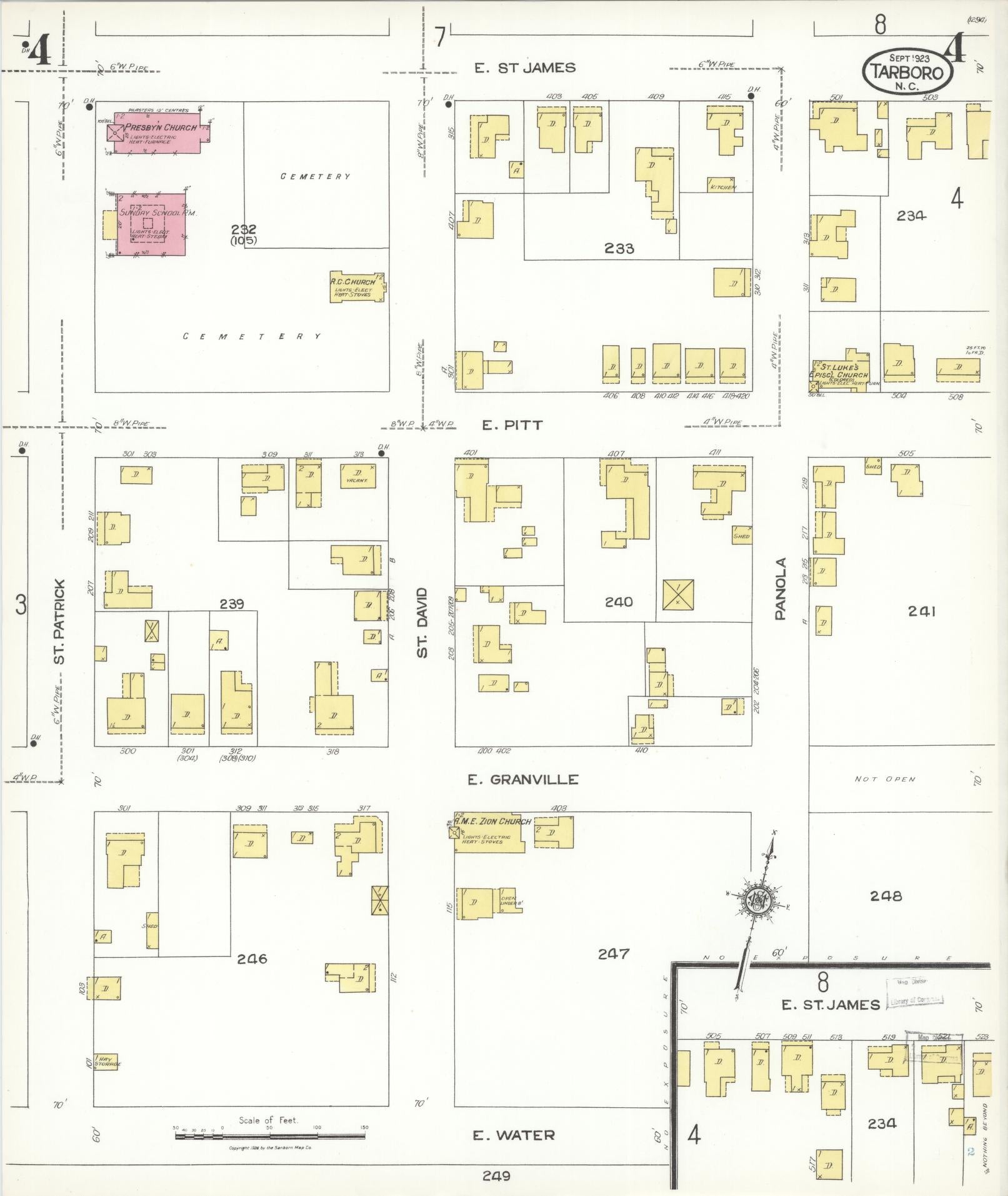 Sanborn Fire Insurance Map from Tarboro, Edgecombe County, North Carolina (1923), Sheet #0004 - Complete Map Set gallery image, historic Sanborn map, vintage wall art, North Carolina North Carolina