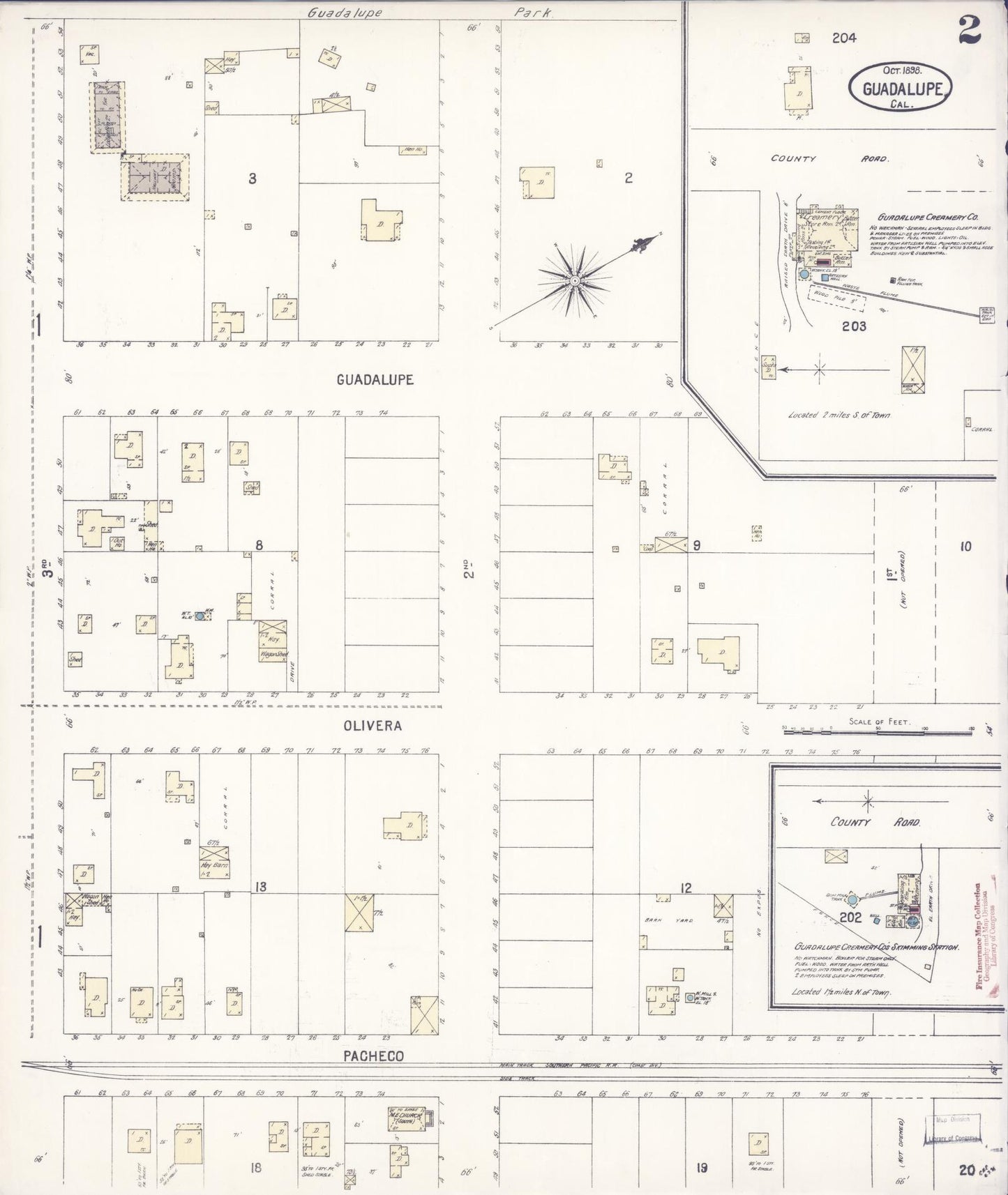 Sanborn Fire Insurance Map from Guadalupe, Santa Barbara County, California (1898), Sheet #0002 - Historic Sanborn Fire Insurance Map Print, vintage old map wall art, antique decor, genealogy gift, California California map