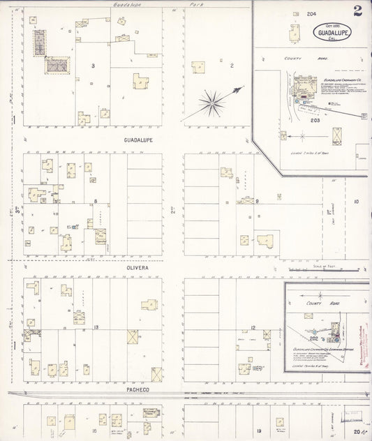 Sanborn Fire Insurance Map from Guadalupe, Santa Barbara County, California (1898), Sheet #0002 - Historic Sanborn Fire Insurance Map Print, vintage old map wall art, antique decor, genealogy gift, California California map
