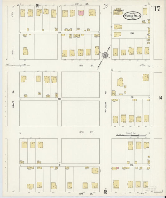 Sanborn Fire Insurance Map from Wichita Falls, Wichita County, Texas (1912), Sheet #0017 - Historic Sanborn Fire Insurance Map Print, vintage old map wall art, antique decor, genealogy gift, Texas Texas map