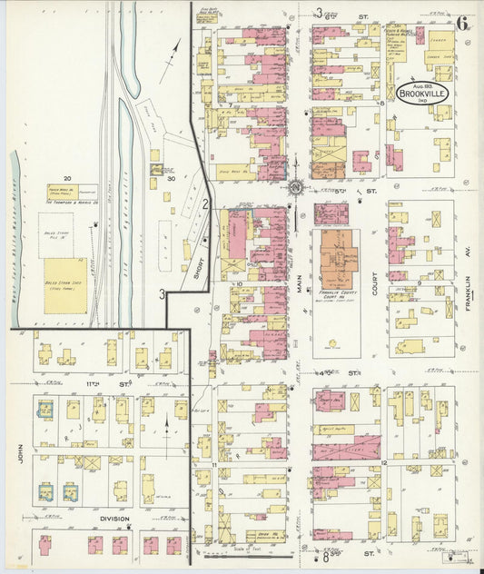 Sanborn Fire Insurance Map from Brookville, Franklin County, Indiana (1913), Sheet #0006 - Historic Sanborn Fire Insurance Map Print, vintage old map wall art, antique decor, genealogy gift, Indiana Indiana map