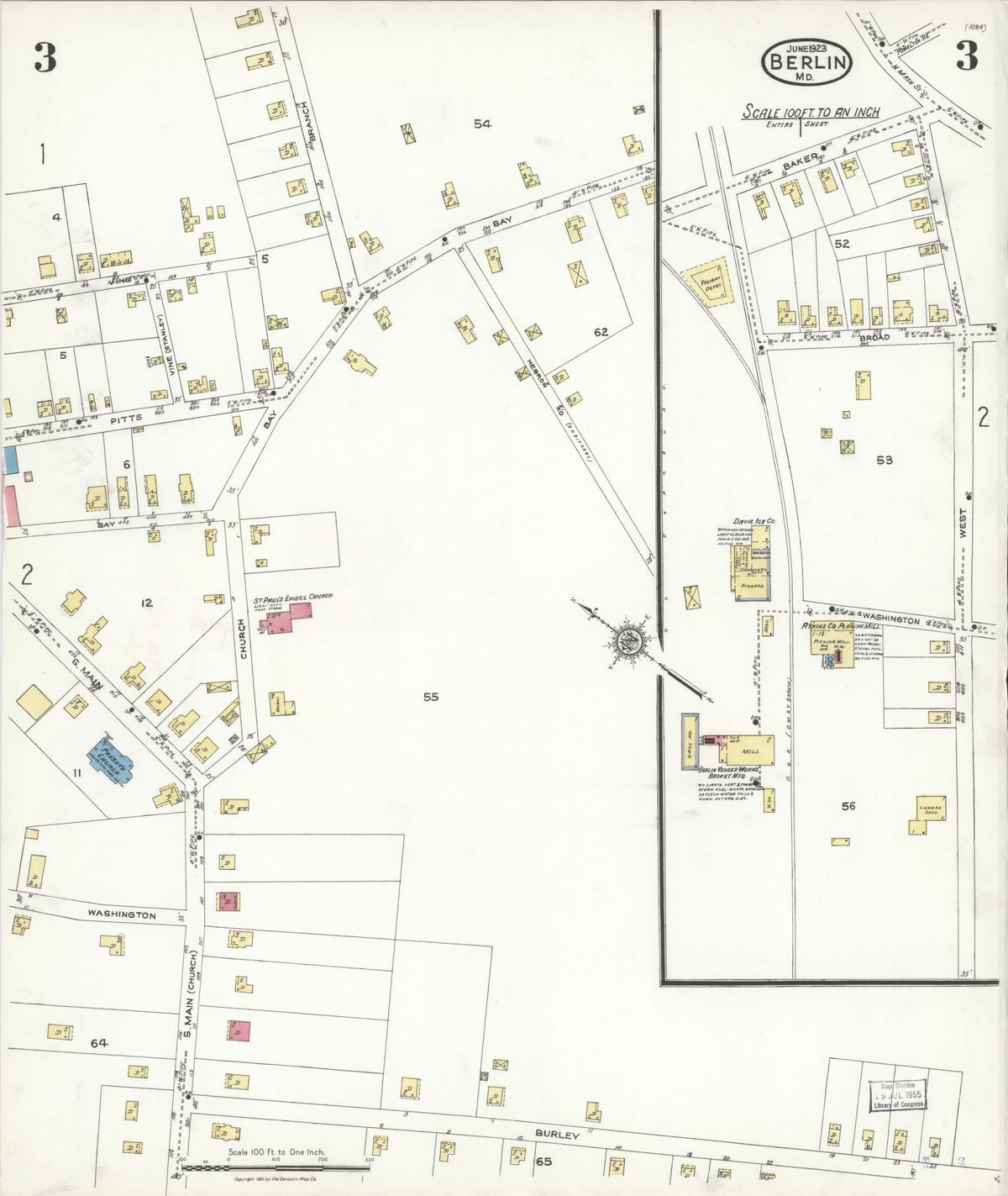 Sanborn Fire Insurance Map from Berlin, Worcester County, Maryland (1923), Sheet #0003 - Complete Map Set gallery image, historic Sanborn map, vintage wall art, Maryland Maryland