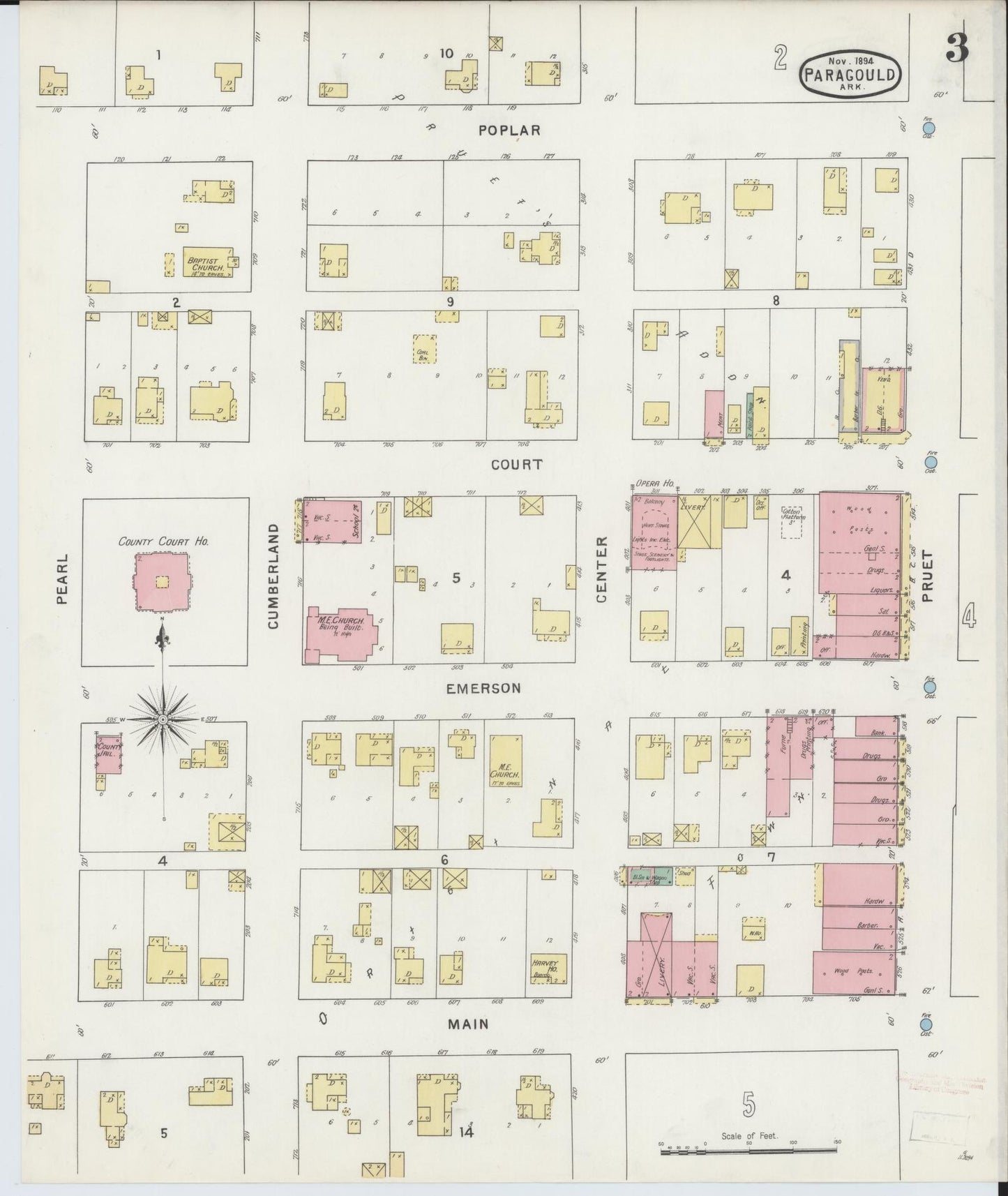 Sanborn Fire Insurance Map from Paragould, Greene County, Arkansas (1894), Sheet #0003 - Historic Sanborn Fire Insurance Map Print, vintage old map wall art, antique decor, genealogy gift, Arkansas Arkansas map