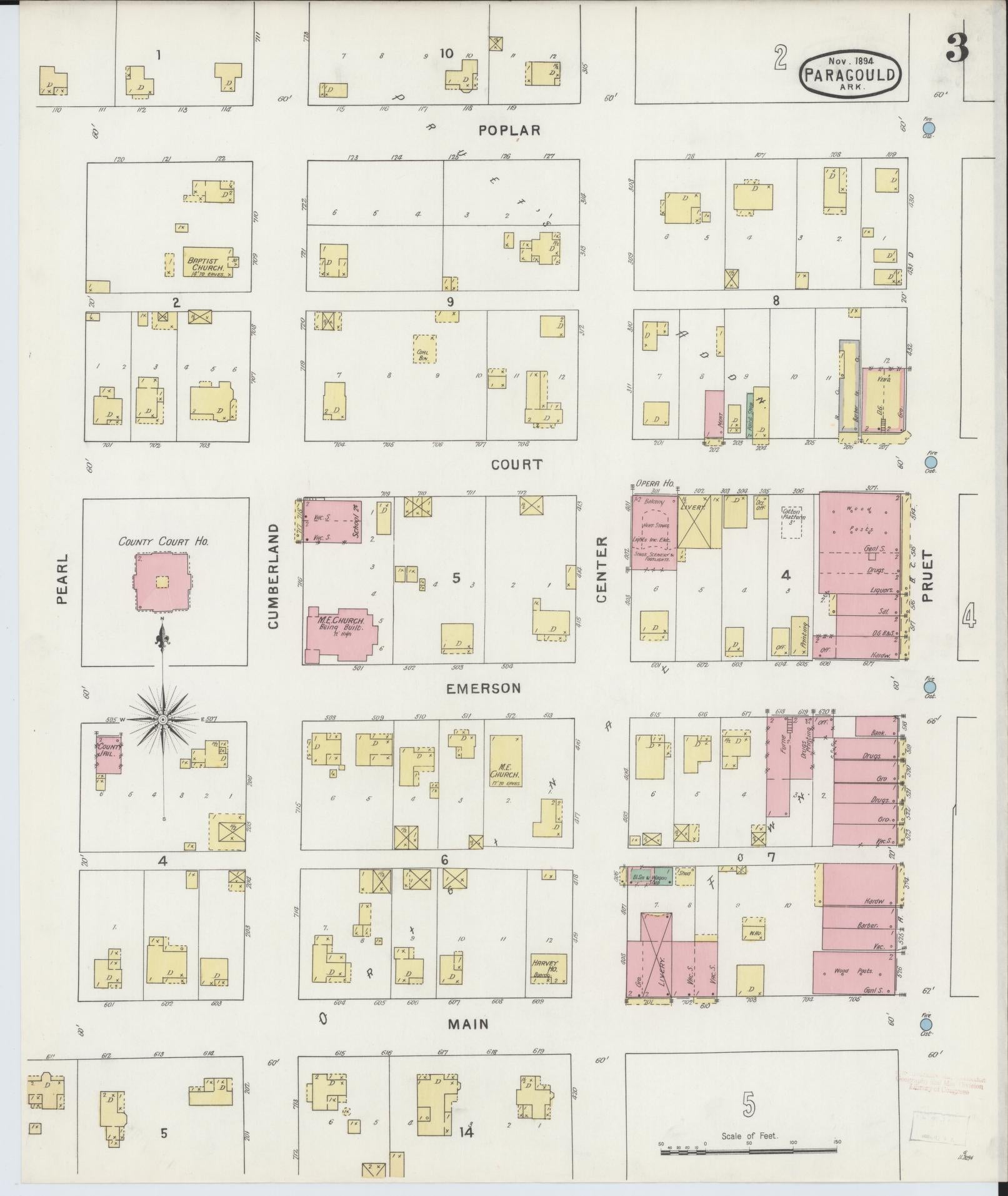 Sanborn Fire Insurance Map from Paragould, Greene County, Arkansas (1894), Sheet #0003 - Historic Sanborn Fire Insurance Map Print, vintage old map wall art, antique decor, genealogy gift, Arkansas Arkansas map