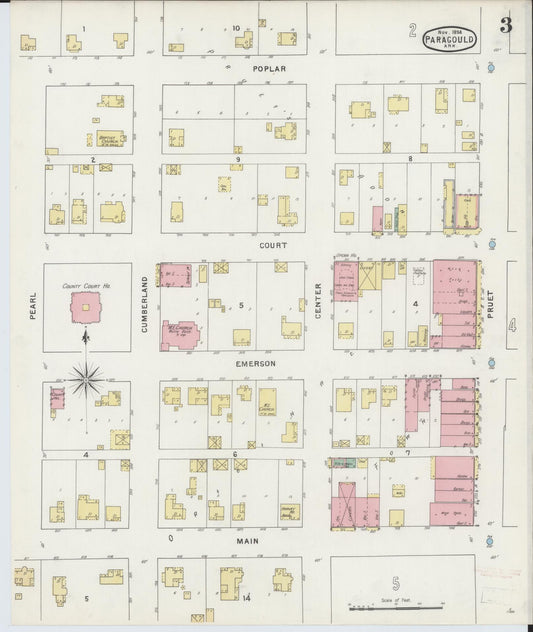 Sanborn Fire Insurance Map from Paragould, Greene County, Arkansas (1894), Sheet #0003 - Historic Sanborn Fire Insurance Map Print, vintage old map wall art, antique decor, genealogy gift, Arkansas Arkansas map