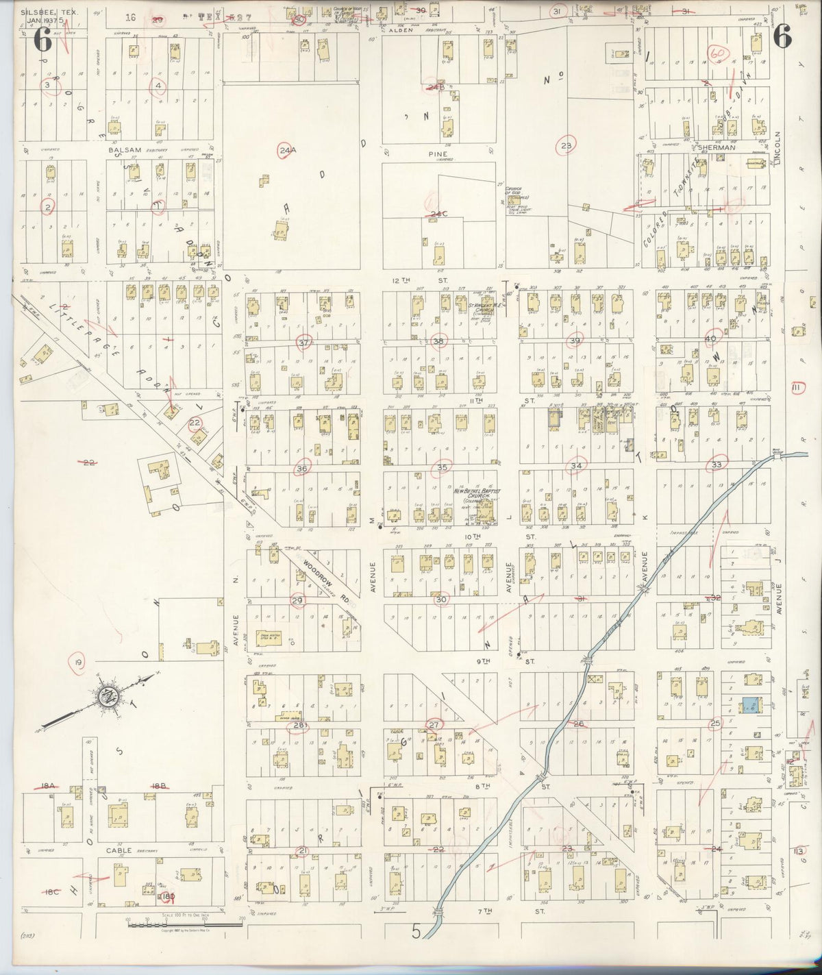 Sanborn Fire Insurance Map from Silsbee, Hardin County, Texas (1942), Sheet #0006 - Historic Sanborn Fire Insurance Map Print, vintage old map wall art, antique decor, genealogy gift, Texas Texas map