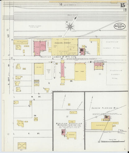 Sanborn Fire Insurance Map from Meridian, Lauderdale County, Mississippi (1906), Sheet #0015 - Complete Map Set gallery image, historic Sanborn map, vintage wall art, Mississippi Mississippi