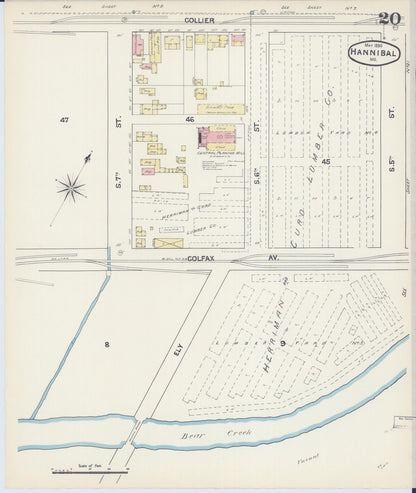 Sanborn Fire Insurance Map from Hannibal, Marion County, Missouri (1890), Sheet #0020 - Complete Map Set gallery image, historic Sanborn map, vintage wall art, Missouri Missouri